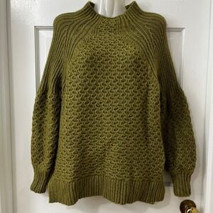Anthropologie‎ Alpaca Blend Bia Green Textured Funnel Neck Sweater Tunic XS
